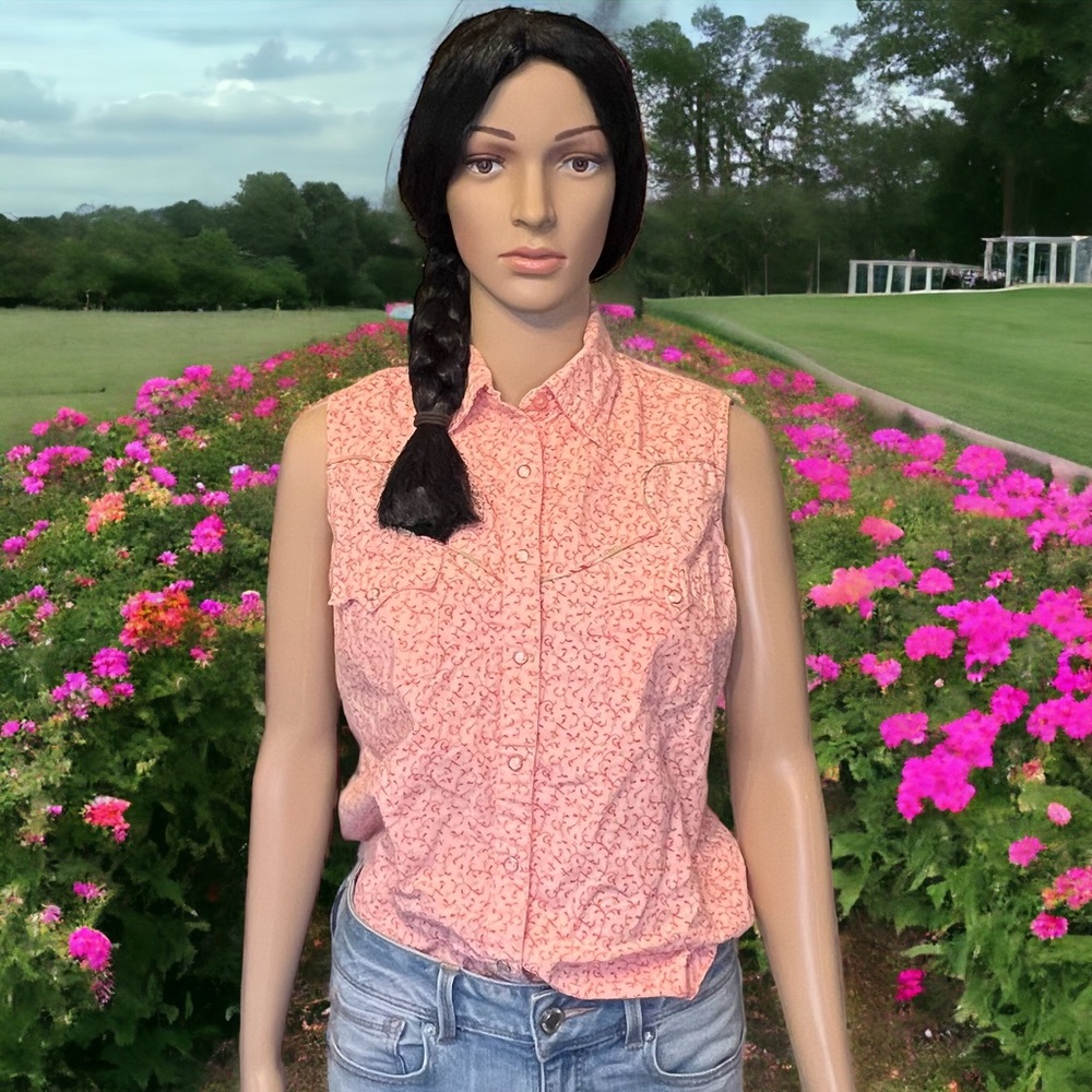 PANHANDLE slim retro sleeveless floral western shirt size M